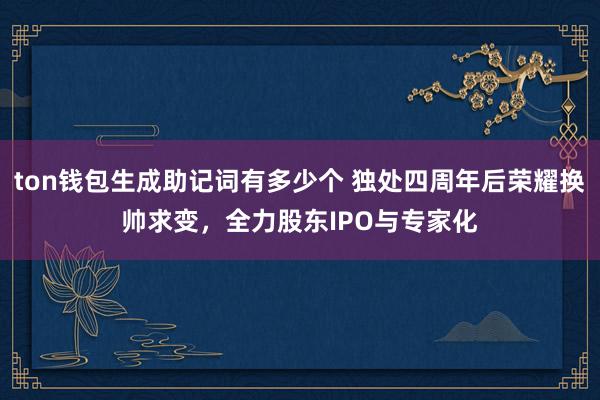 ton钱包生成助记词有多少个 独处四周年后荣耀换帅求变，全力股东IPO与专家化